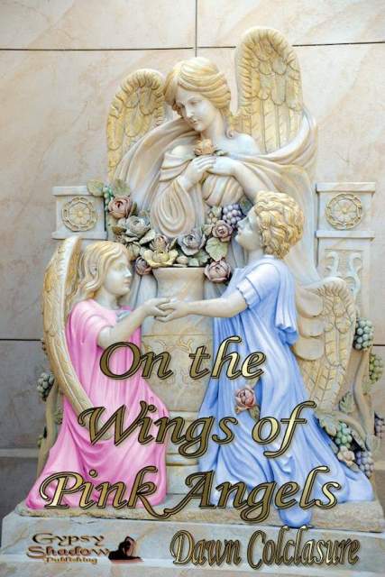 On the Wings of Pink Angels by Dawn Colclasure - Book cover shows statue with 3 angels: photo courtesy of Dawn Colclasure