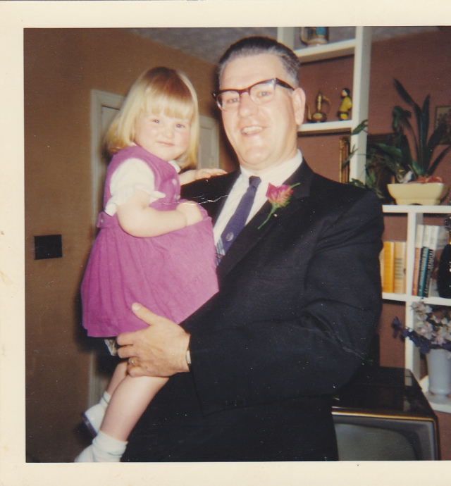 Lisa Weiss (Donna's sister at age 3) and their Dad, Donald Weiss in June, 1967, around the time of Donna's graduation: photo courtesy of Lisa Weiss Robinson.