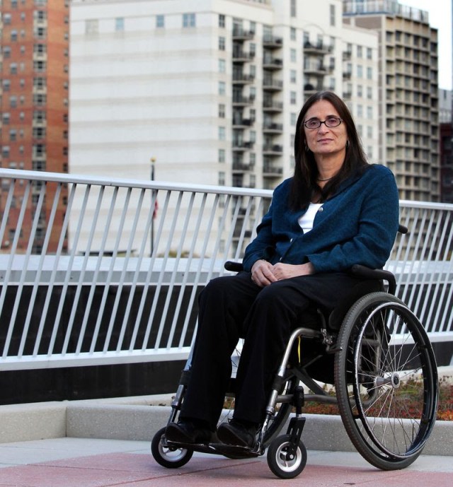 Disability rights pioneer Marca Bristo, founder of Access Living, in 2011, Chicago: photo by Chris Sweda, Chicago Tribune.